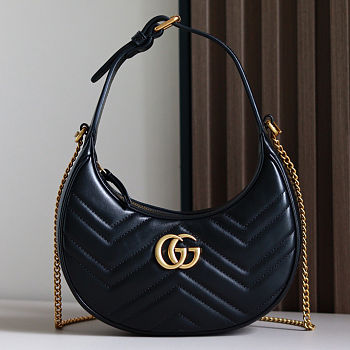 GUCCI GG MARMONT HALF-MOON SMALL BAG BLACK size 21.5x11x5cm