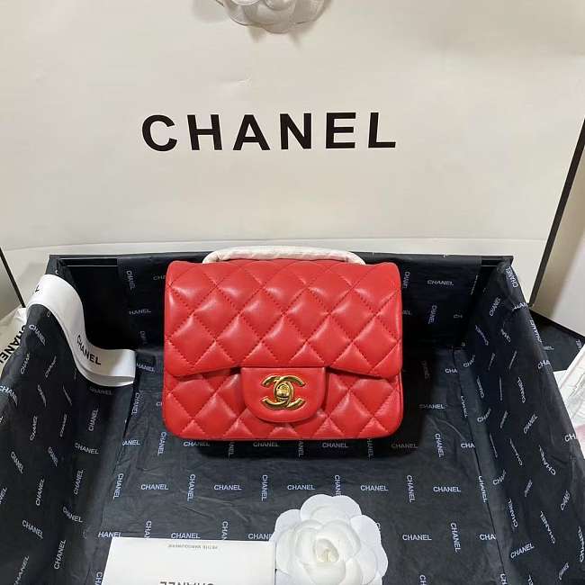 Chanel Mini Flap Bag  Red Calfskin 18cm - 1