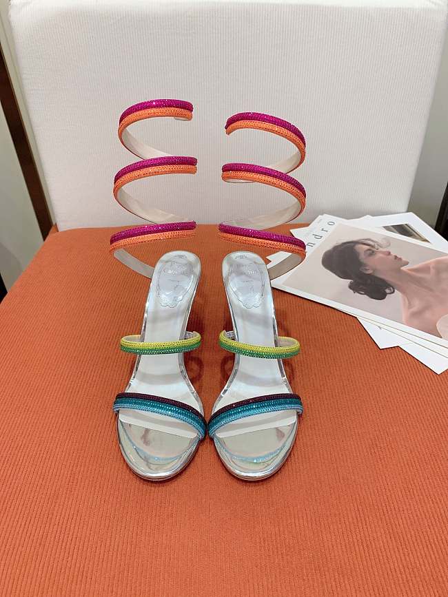 Rene Caovilla Rainbow Silver Sandal With Multicolored Crystals 105 - heels height 9.5cm - 1