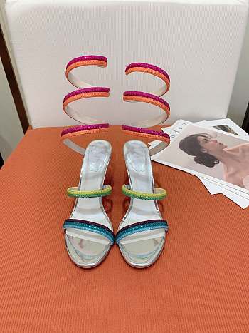 Rene Caovilla Rainbow Silver Sandal With Multicolored Crystals 105 - heels height 9.5cm