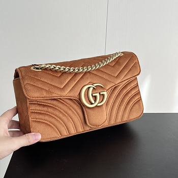 Gucci Dark Beige GG Marmont Medium Velvet Matelassé Bag size 26x15x7cm
