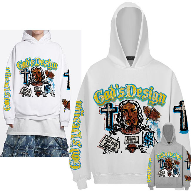 God's Design Vintage Hoodie white color - 1