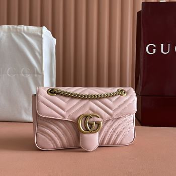 Gucci Marmont Matelasse Shoulder Bag Pink Gold size 26x15x7cm