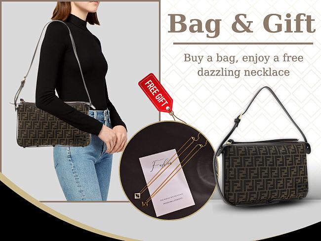 Fendi Simply Medium Jacquard FF size Size 34.5x4.5x20cm - free necklace  - 1