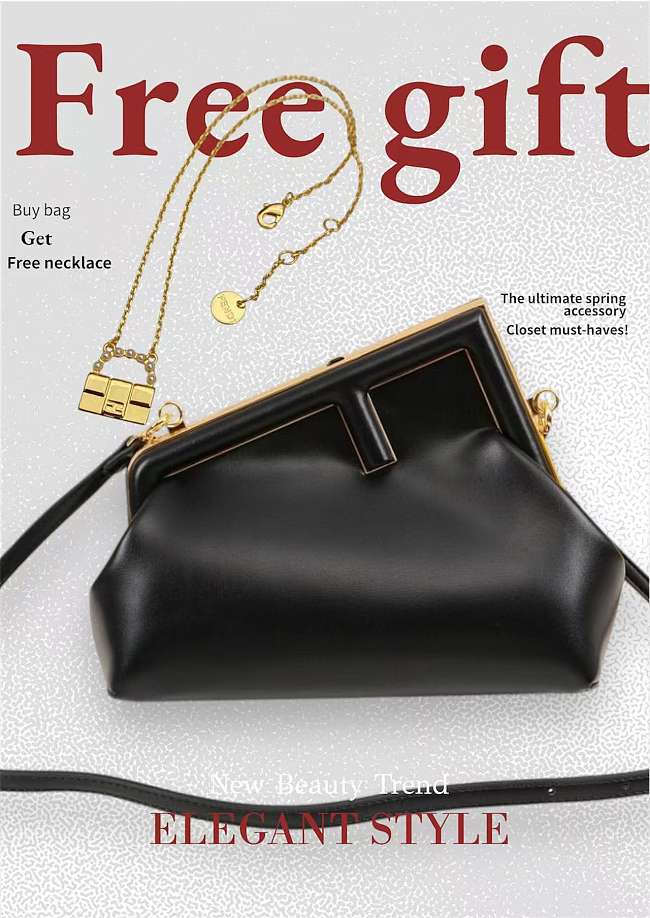 Fendi Frame Bag black leather medium -26 x 18 x 12 cm - free necklace - 1