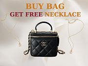 CHANEL Lambskin Quilted Top Handle Mini Vanity Case With Chain in Black size 10×7×9cm - free Chanel necklace - 1