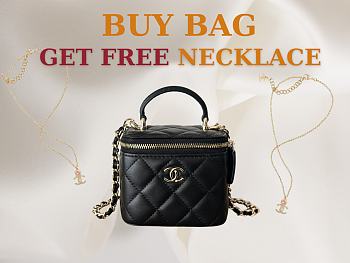 CHANEL Lambskin Quilted Top Handle Mini Vanity Case With Chain in Black size 10×7×9cm - free Chanel necklace
