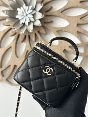 CHANEL Lambskin Quilted Top Handle Mini Vanity Case With Chain in Black size 10×7×9cm - free Chanel necklace - 3