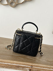 CHANEL Lambskin Quilted Top Handle Mini Vanity Case With Chain in Black size 10×7×9cm - free Chanel necklace - 2