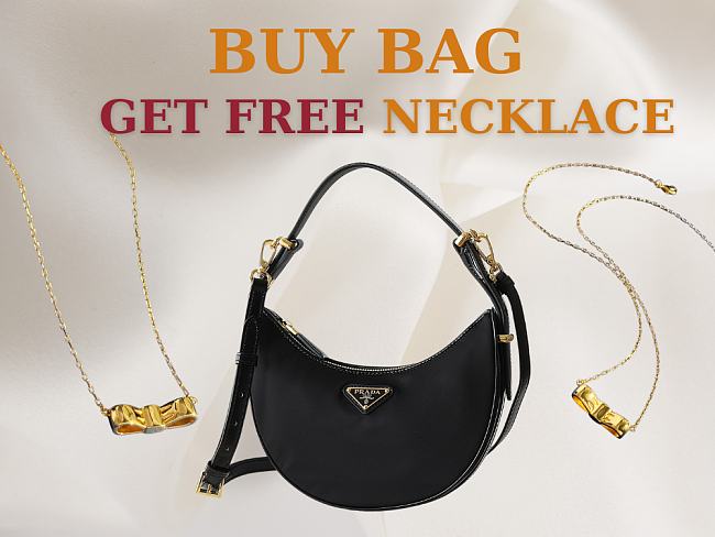 Prada Arqué Leather Shoulder Black Bag size 22.5x18.5x6.5cm  - free Prada necklace - 1