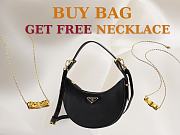 Prada Arqué Leather Shoulder Black Bag size 22.5x18.5x6.5cm  - free Prada necklace - 1