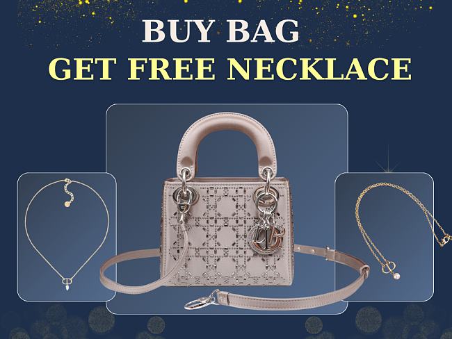 Dior Gray Mini Crystal Embellished Satin Lady Dior Grey size 17cm - free Dior necklace - 1