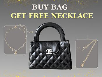 Chanel Black Quilted Aged Calfskin Mini Kelly Bag Aged Silver Hardware size 13x19x7cm - free Chanel necklace