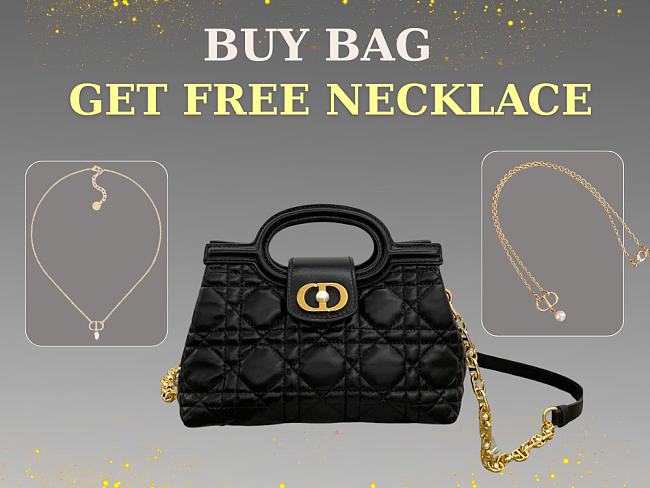 Dior Jolie Top Handle Mini Bag Black Cannage Lambskin size 18.5x8.5x13cm - free Dior necklace - 1