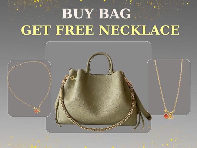 Louis Vuitton Bella Tote Mahina Leather Rosemary Green size 32x23x13cm - free LV necklace - 1