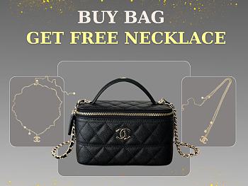  Chanel Caviar Quilted CC Top Handle Vanity Case With Chain Black size 17 x 9.5 x 8 cm - free Chanel necklace