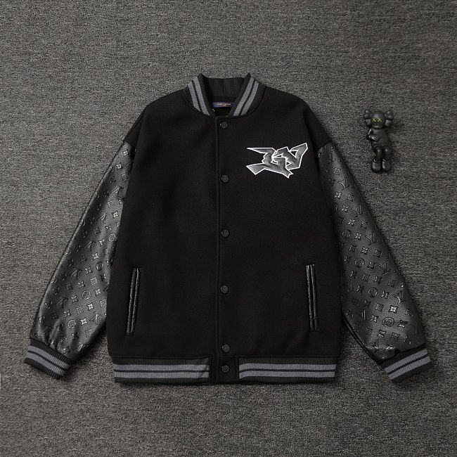 Louis Vuitton LV Wool Monogram Leather Black Jacket - 1