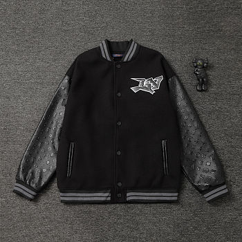 Louis Vuitton LV Wool Monogram Leather Black Jacket