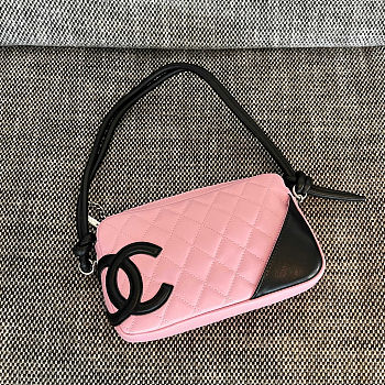 Chanel Cambon Pochette Quilted Leather Pink size 21x13x3cm