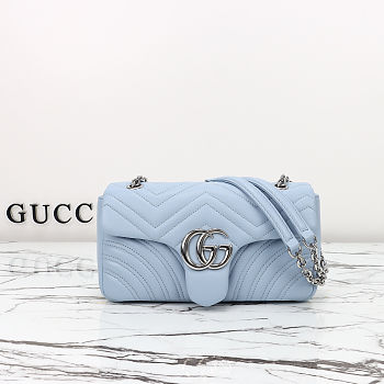 Gucci Marmont Leather Shoulder Bag Blue size 26x15x7cm