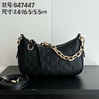 Gucci Emblem Black GG leather size 24x16.5x5.5cm