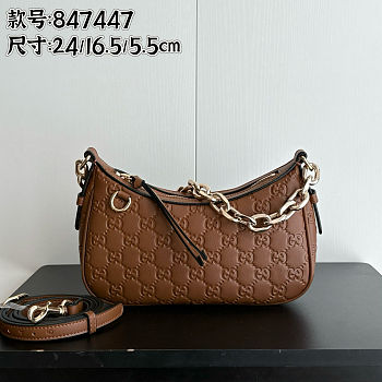 Gucci Emblem Brown GG leather size 24x16.5x5.5cm