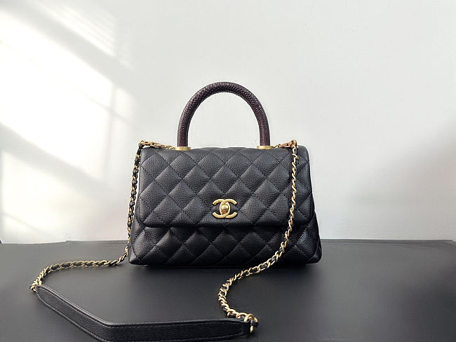 Chanel Coco Bolsa Handle Caviar Preta Bag Black size 14×24×10cm - 1