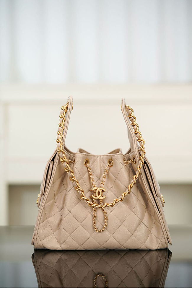 Chanel 25 Small Handbag Grained Calfskin & Gold-Tone Metal Beige size 30x26x14cm - 1
