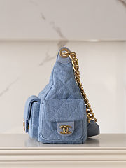 Chanel Large Cargo Hobo Bag Light Blue Washed Denim Brushed Gold Hardware size 22x31x15cm - 5