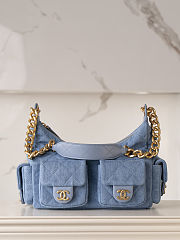 Chanel Large Cargo Hobo Bag Light Blue Washed Denim Brushed Gold Hardware size 22x31x15cm - 4