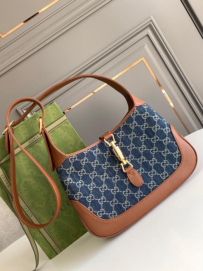 Gucci Jackie 1961 Small Gg Jacquard Denim Shoulder Bag size 28x19x4.5cm - 1