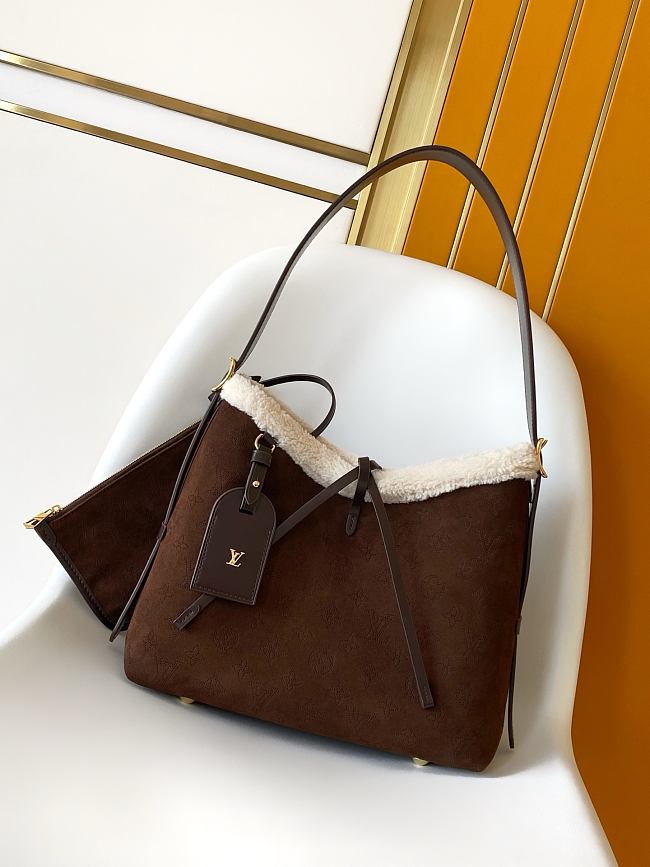 LV CarryAll PM Mahina Leather Chocolate Brown size 22x34x11cm - 1