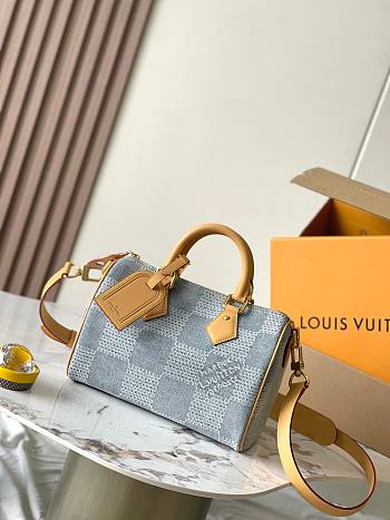 Louis Vuitton Speedy 25 Bandouliere Damier Denim 3D Blue Denim size 25x15x15cm