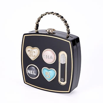 Chanel Makeup palette minaudiere, Plexi, strass & gold-tone metal bag