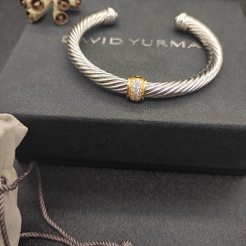 David Yurman 7mm silver gold beaded white diamond bangle