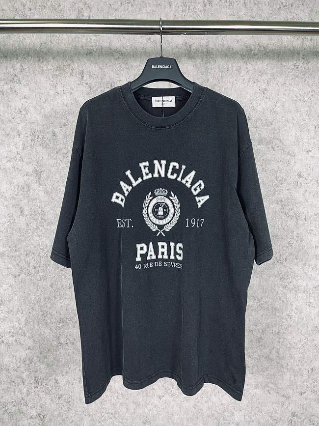 Balenciaga Paris 1917 Crest Logo T-Shirt – Washed Black - 1