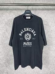 Balenciaga Paris 1917 Crest Logo T-Shirt – Washed Black - 1