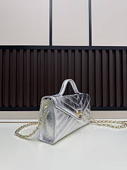 Chanel Metallic Silver Chevron Flap Bag with Top Handle- size 26-13.5-6cm - 5