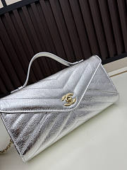 Chanel Metallic Silver Chevron Flap Bag with Top Handle- size 26-13.5-6cm - 3