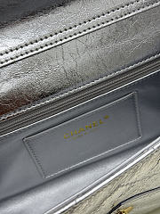 Chanel Metallic Silver Chevron Flap Bag with Top Handle- size 26-13.5-6cm - 2