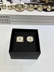 Chanel CC Enamel Stud Earrings – White & Gold Tone - 1