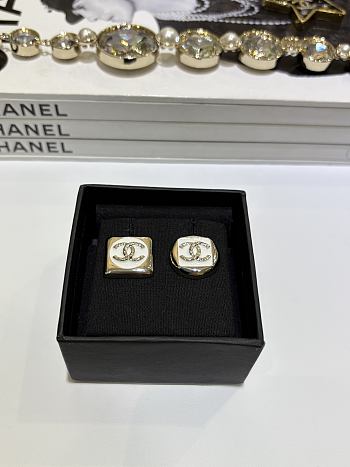 Chanel CC Enamel Stud Earrings – White & Gold Tone