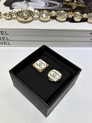 Chanel CC Enamel Stud Earrings – White & Gold Tone - 2