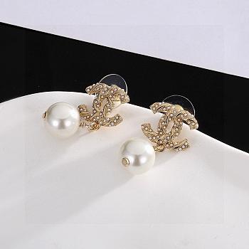 Chanel CC Pearl Drop Earrings – Gold Tone