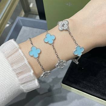 Four-Leaf Clover Bracelet with Turquoise Enamel & Pavé Crystals