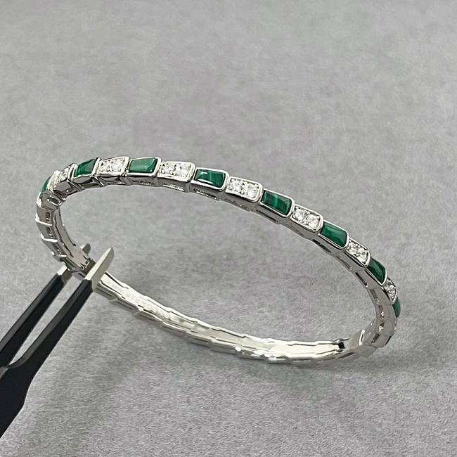 Bulgari snake bone bracelet, silver and peacock green - 1