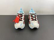 These are the Off-White Be Right Back sneakers in white blue and red - 4