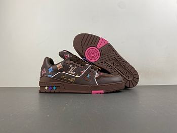  LV trainer coffee-colored sequined lettering