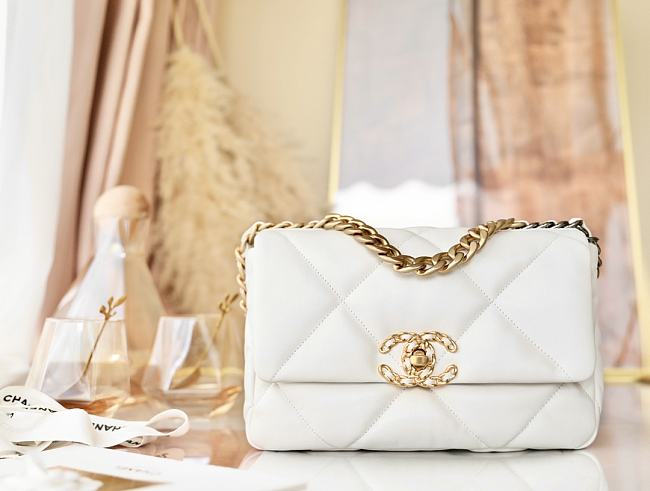 Chanel 19 Flap Bag Lambskin In White size 30cm - 1