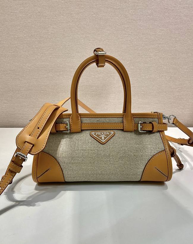 Prada Bonnie Small Linen And Leather Handbag size 23.5*12*9cm - 1